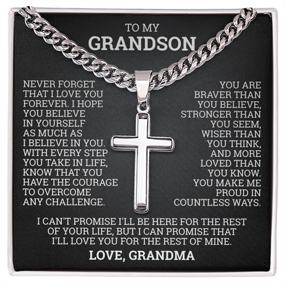 Cross Cuban Link Chain - To My Grandson "You Are Braver Than You Believe"