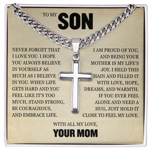 Cross Cuban Link Chain - To My Son "Always Believe in Yourself"