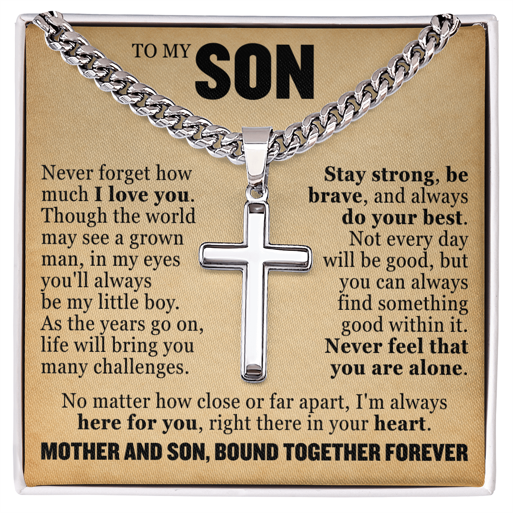 Cross Cuban Link Chain - To My Son "Mother and Son, Bond Together Forever"
