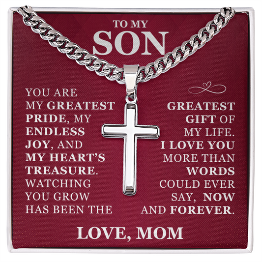 Artisan Cross with Cuban Link Chain - To My Son "I Love You"