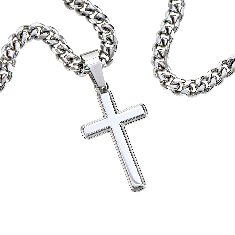 Cross Cuban Link Chain - To My Son "I Love You Forever and Always"