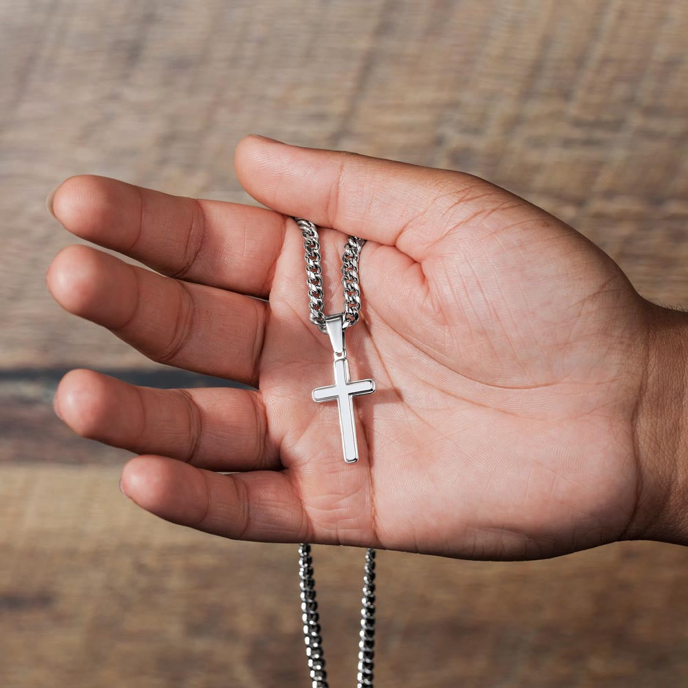 Cross Cuban Link Chain - To My Son "Never Forget That I Love You"