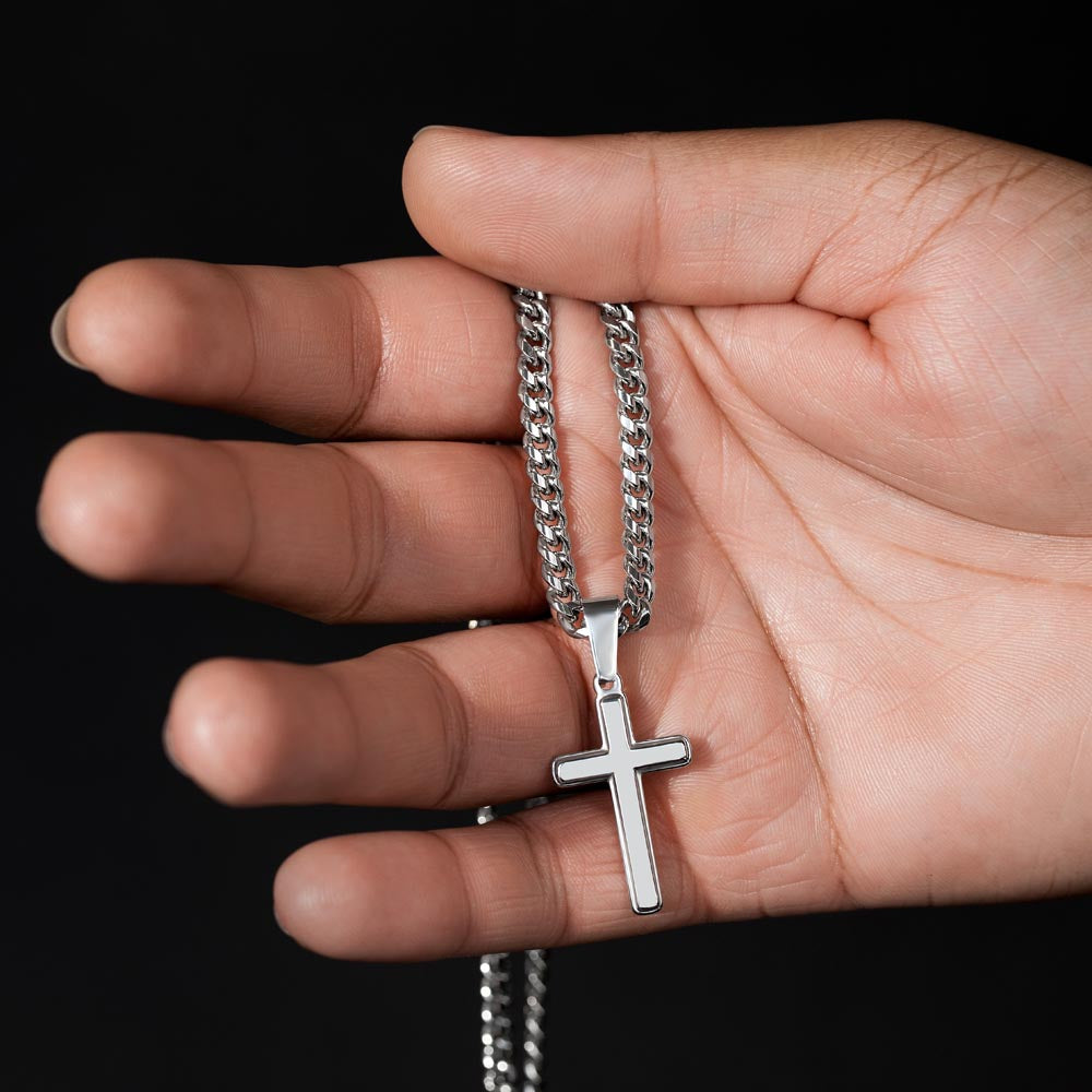 Cross Cuban Link Chain - To My Son "You Are Braver Than You Believe"