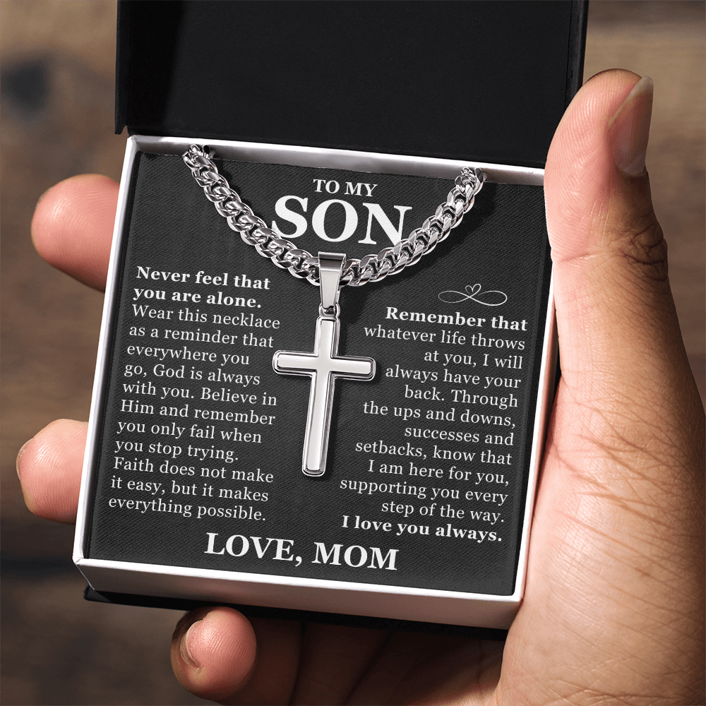 Artisan Cross with Cuban Link Chain - To My Son
