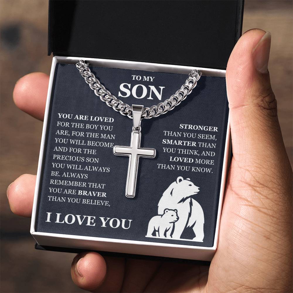 To My Son - Artisan Cross with Cuban Link Chain