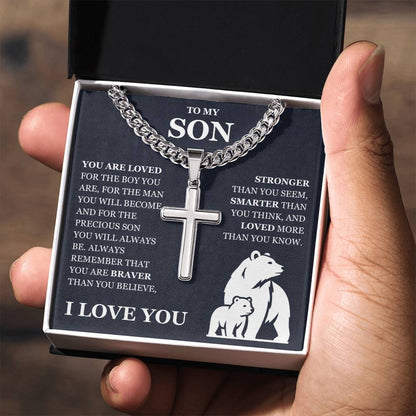 To My Son - Artisan Cross with Cuban Link Chain