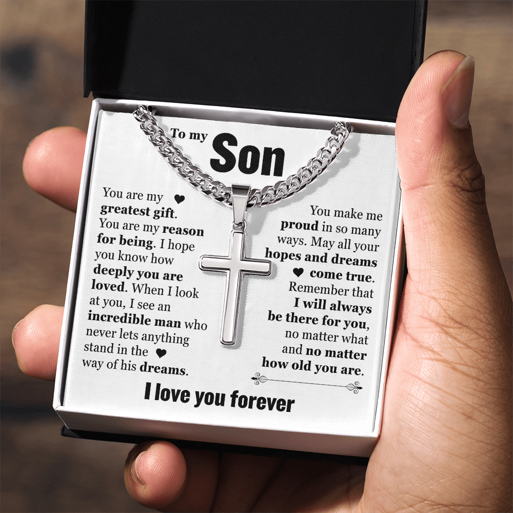 Cross Cuban Link Chain - To My Son "You Are My Greatest Gift"