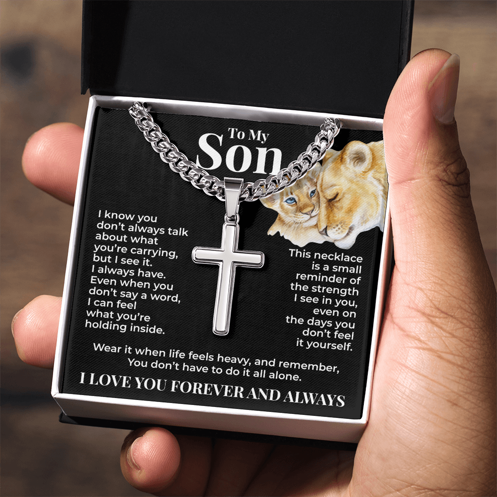 Cuban Chain with Cross Necklace - To My Son "You Don't Have To Do It All Alone"