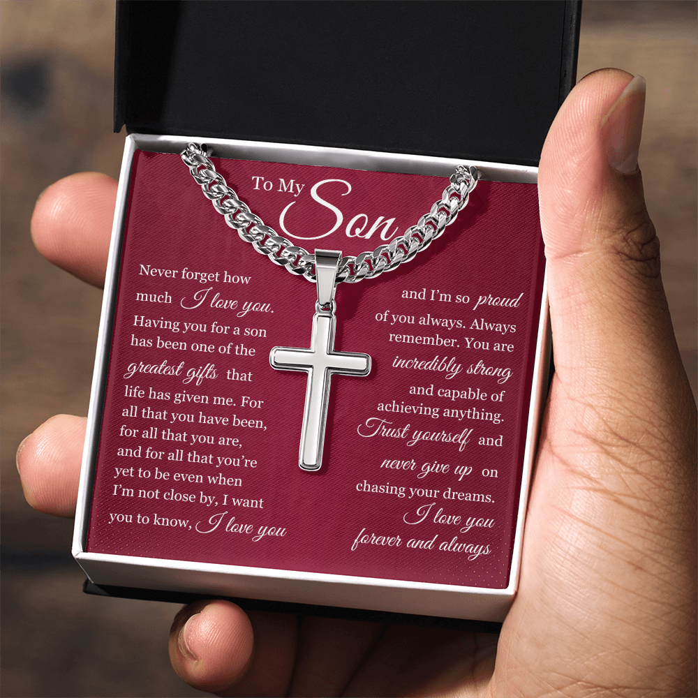 Cuban Chain with Cross Necklace- To My Son "Trust Yourself"
