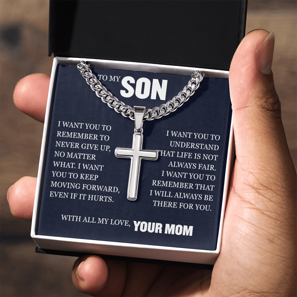Cross Cuban Link Chain - To My Son "I Will Always Be There For You"