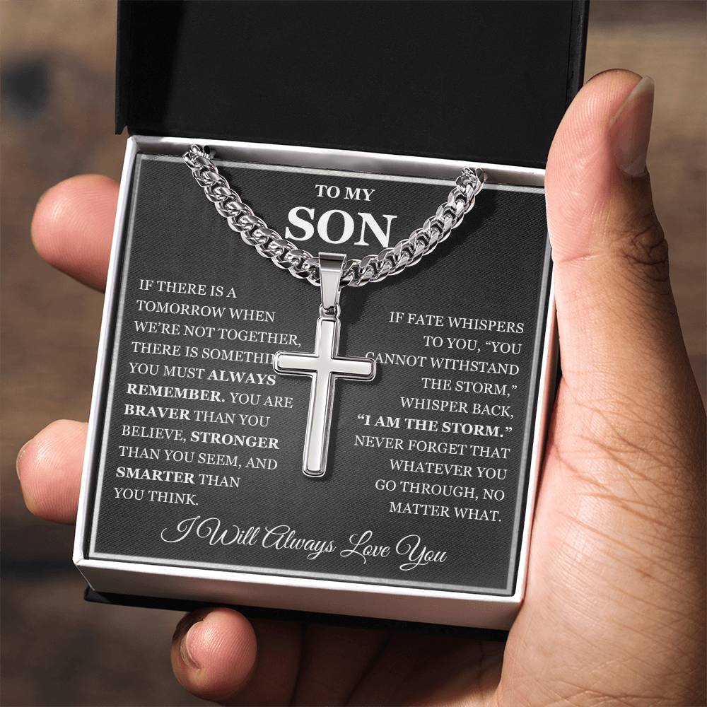 To My Son - Artisan Cross with Cuban Link Chain