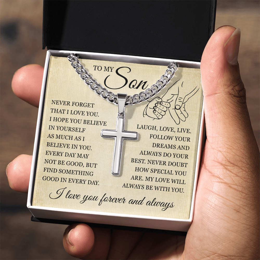 Cross Cuban Link Chain - To My Son "I Believe In You"