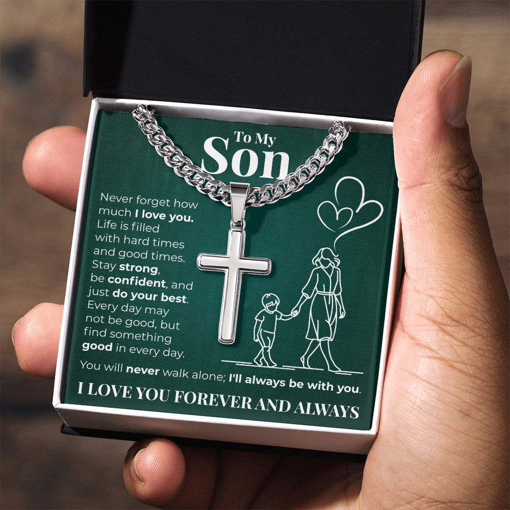 Cuban Chain with Cross Necklace -  To My Son "I Love You"