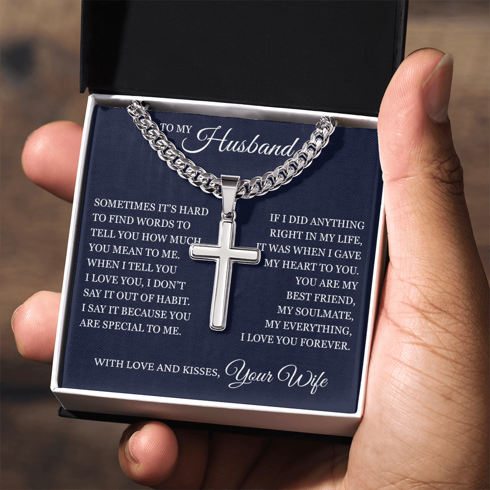 Cross Cuban Link Chain - To My Husband "I Love You Forever"
