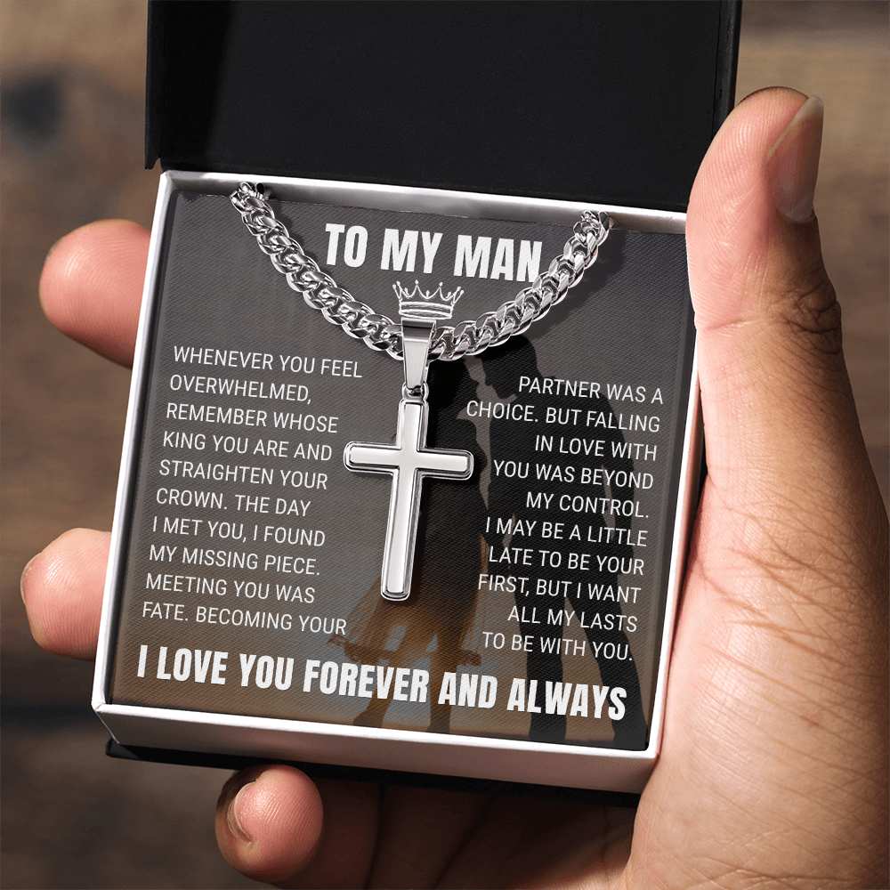 Cross Cuban Link Chain - To My Husband "I Found My Missing Piece"