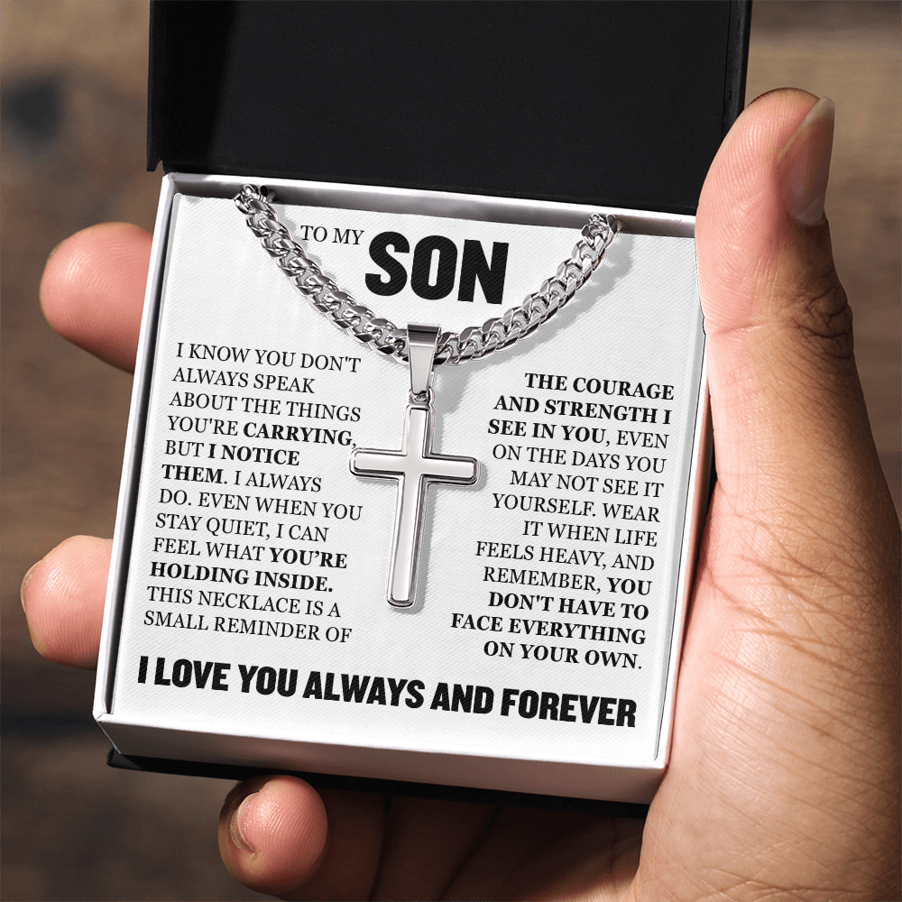 Cross Cuban Link Chain - To My Son "The Courage and Strength I See In You"