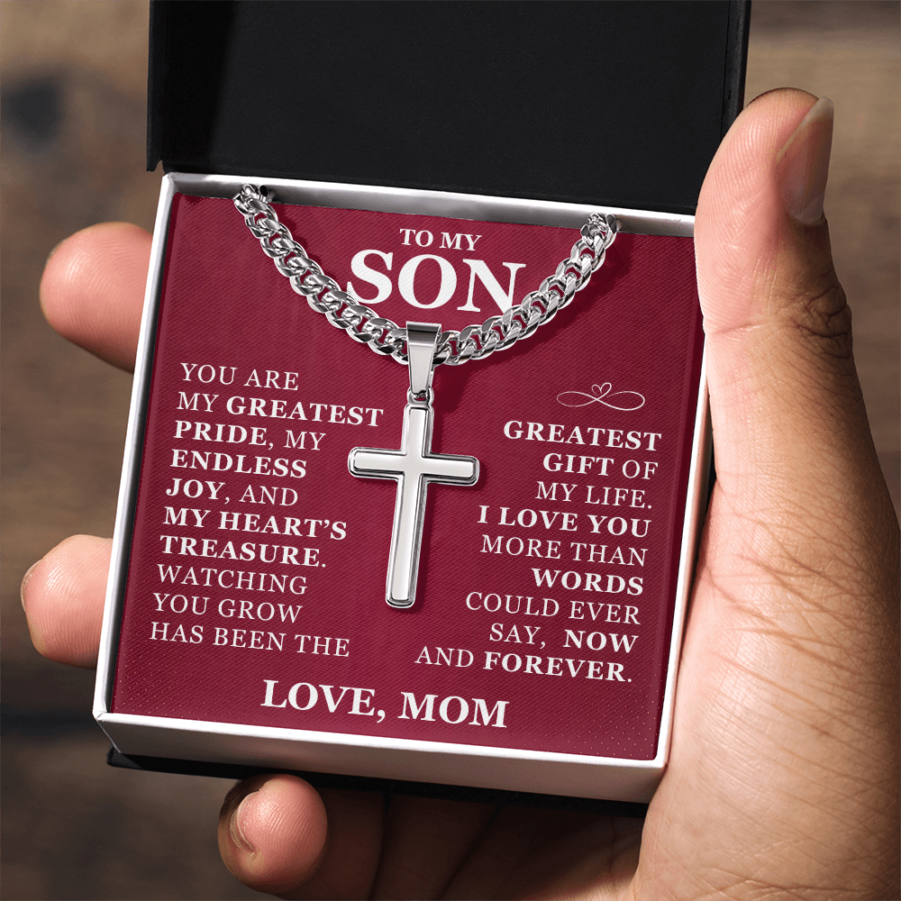 Artisan Cross with Cuban Link Chain - To My Son "I Love You"