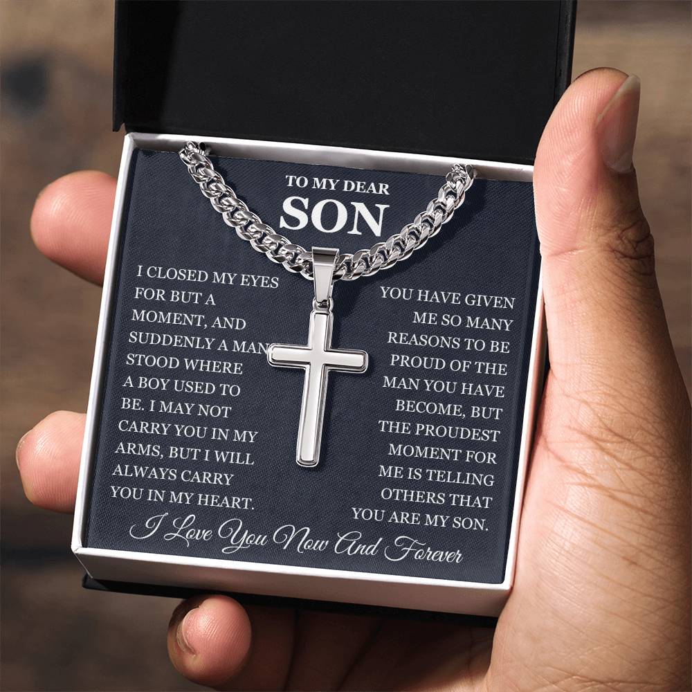 To My Son - Artisan Cross with Cuban Link Chain