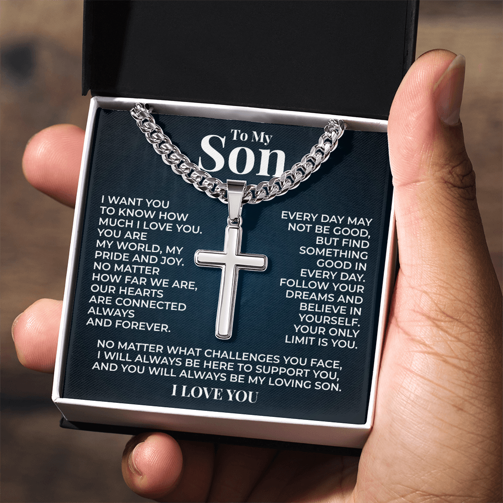 Cuban Chain with Cross Necklace - To My Son "Follow You Dreams"
