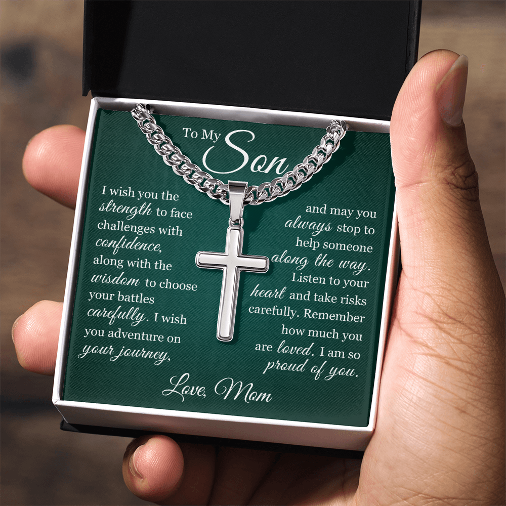 Artisan Cross with Cuban Link Chain - To My Son "I Am So Proud Of You"
