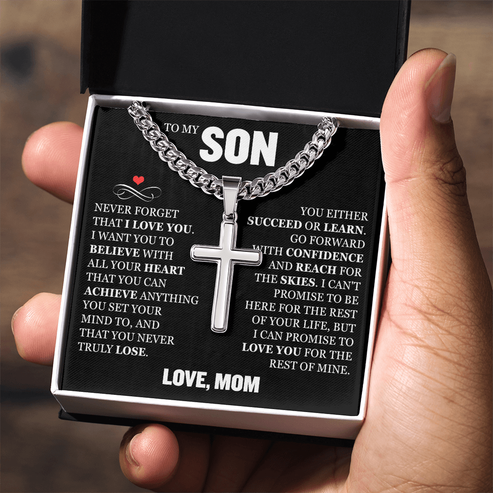 Cross Cuban Link Chain - To My Son "Never Forget That I Love You"