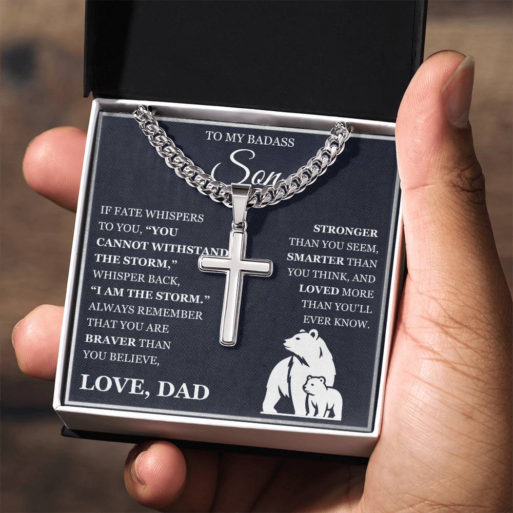 To My Son - Artisan Cross with Cuban Link Chain