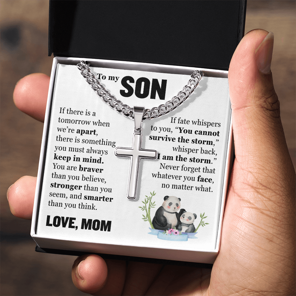 Cross Cuban Link Chain - To My Son "You Are Braver Than You Believe"
