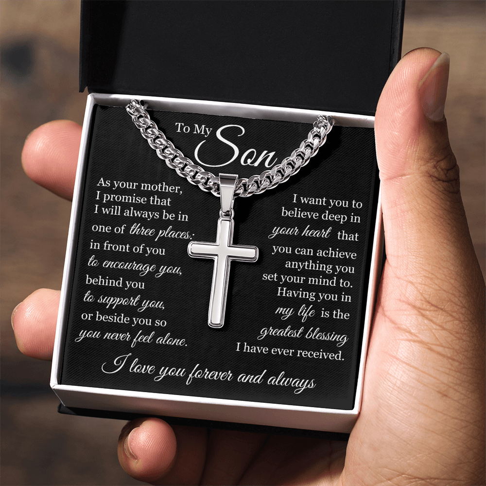 Cross Cuban Link Chain - To My Son "I Love You Forever and Always"
