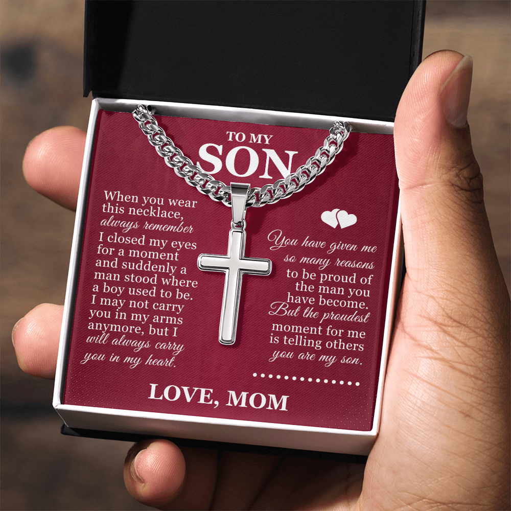 Artisan Cross with Cuban Link Chain - To My Son "Always Remember"