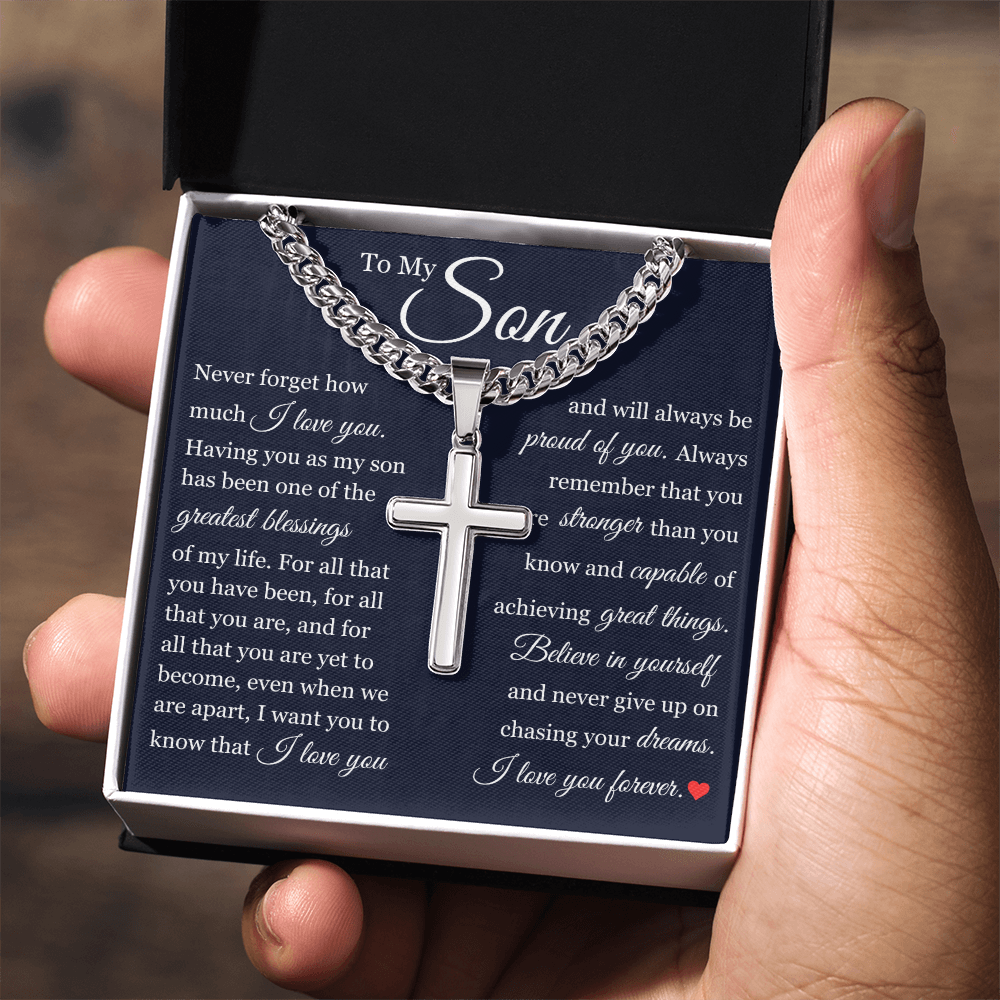 Cross Cuban Link Chain - To My Son "Believe In Yourself"