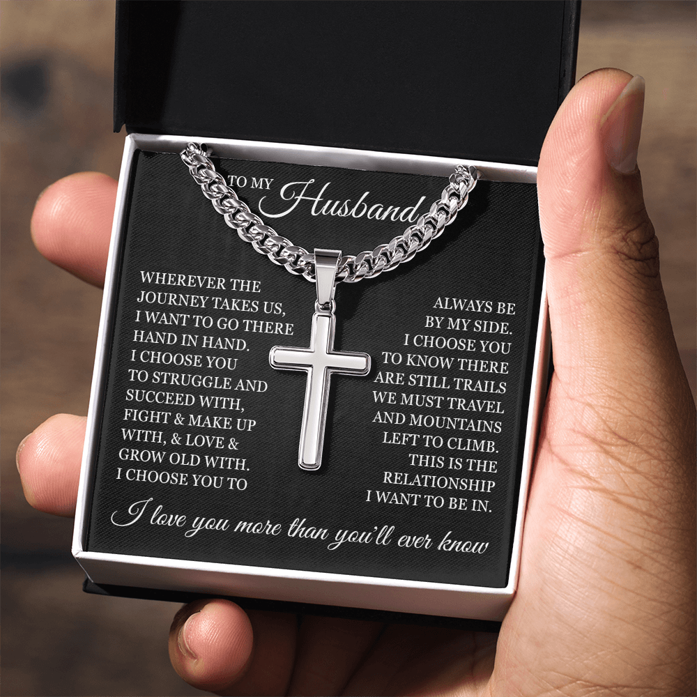 Cross Cuban Link Chain - To My Husband "I Love You More Than You'll Ever Know"