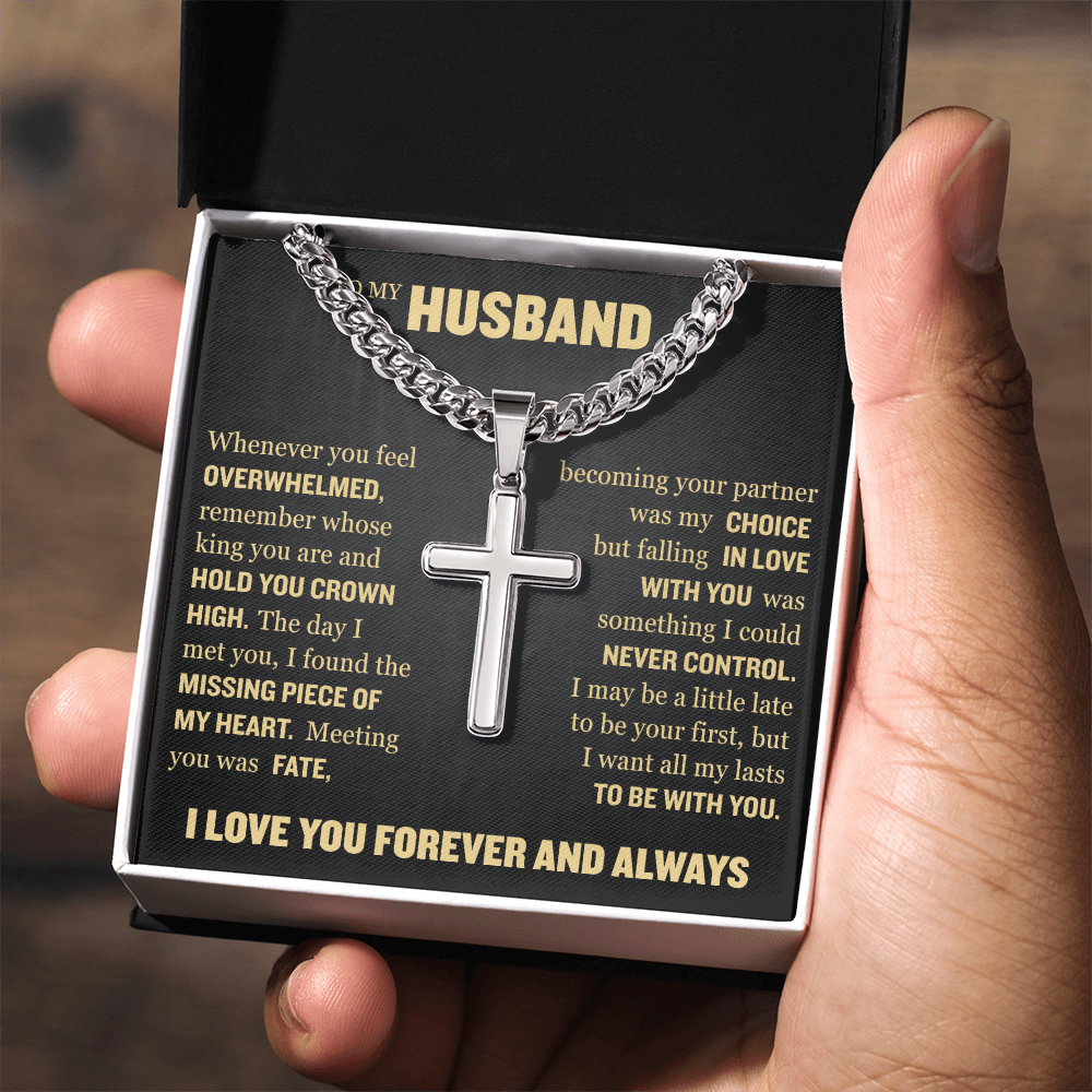 Cross Cuban Link Chain - To My Husband "I Found The Missing Piece of My Heart"