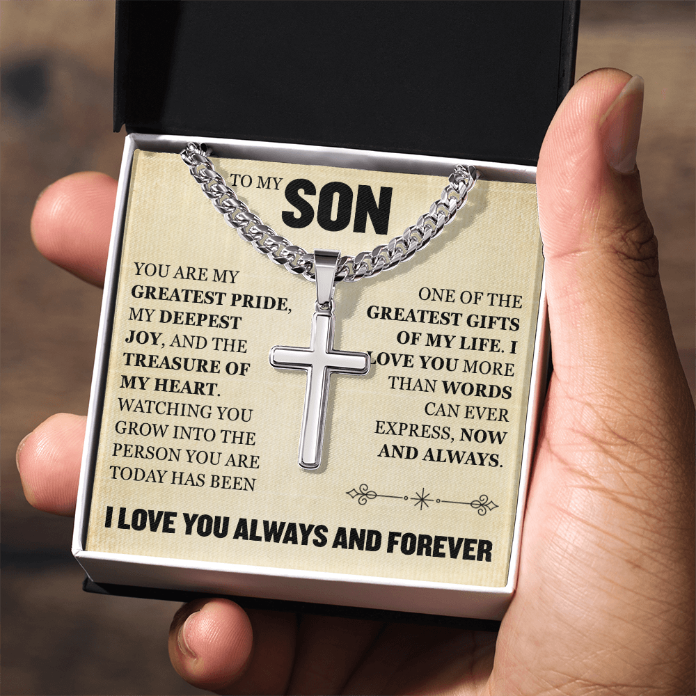 Cross Cuban Link Chain - To My Son "You Are My Greatest Pride"