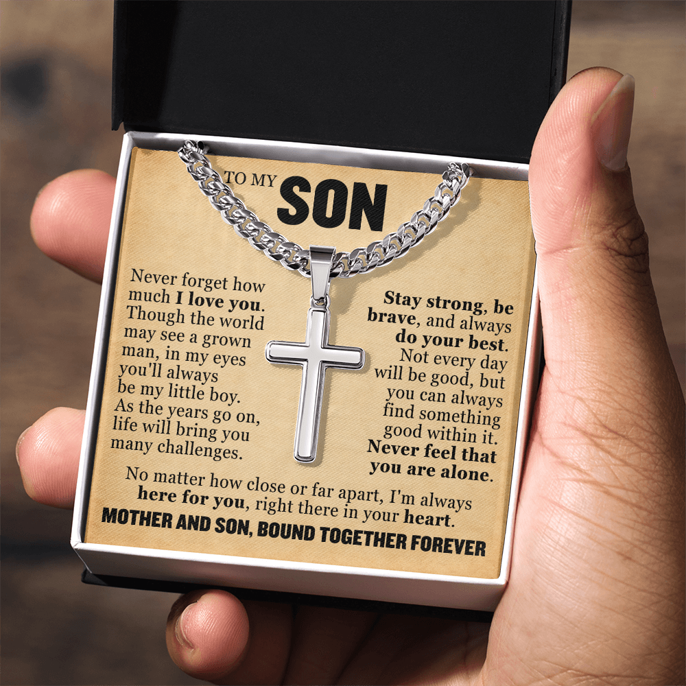 Cross Cuban Link Chain - To My Son "Mother and Son, Bond Together Forever"