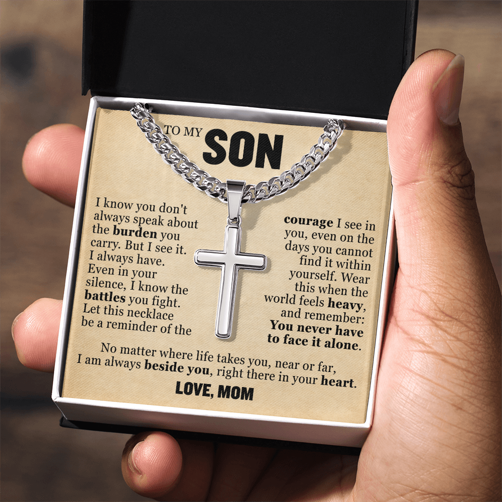 Cross Cuban Link Chain - To My Son "I Know The Battles You Fight"