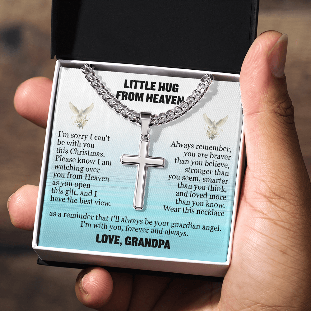 Cross Cuban Link Chain - Little Hug From Heaven From Grandpa