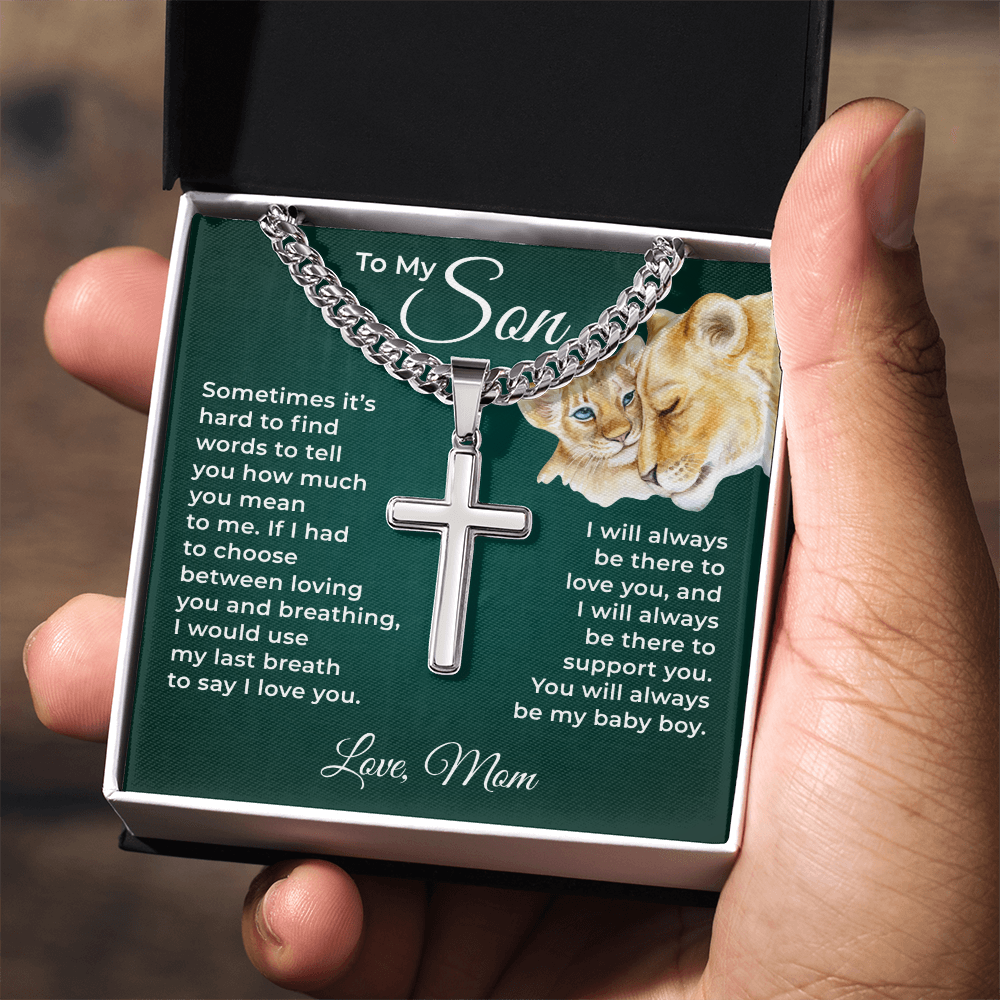 Cuban Chain with Cross Necklace - To My Son "I Love You"