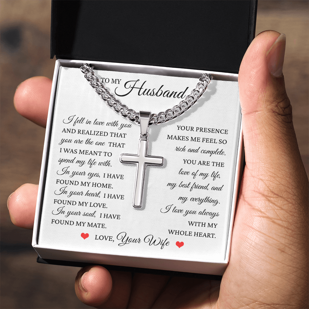 Cross Cuban Link Chain - To My Husband "I Have Found My Home"