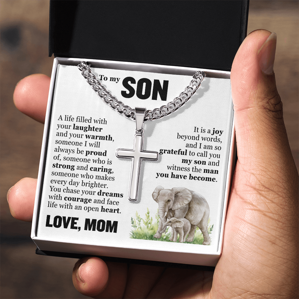 Cross Cuban Link Chain - To My Son "Chase Your Dreams With Courage"
