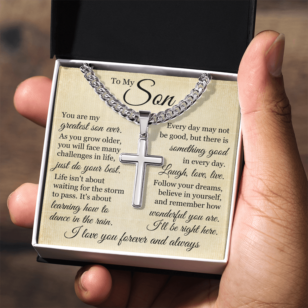 Cross Cuban Link Chain - To My Son "Just Do Your Best"