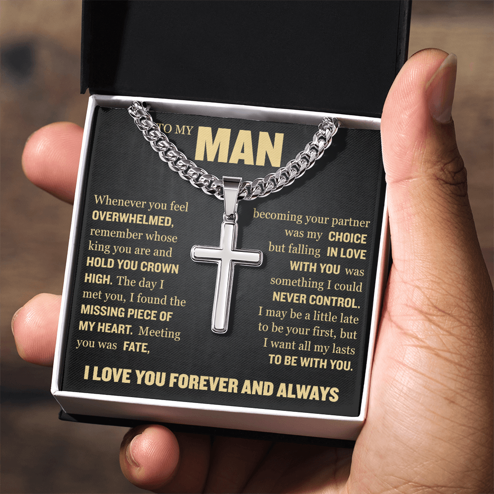 Cross Cuban Link Chain - To My Man "I Found The Missing Piece of My Heart"