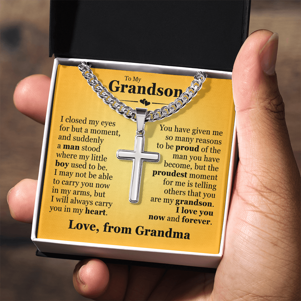 Cross Cuban Link Chain - To My Grandson "I Will Always Carry You In My Heart"