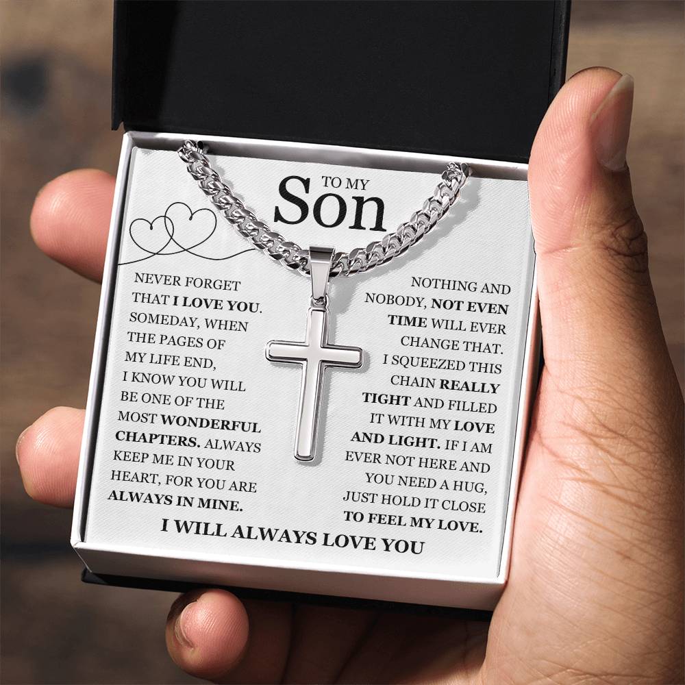 To My Son - Artisan Cross with Cuban Link Chain