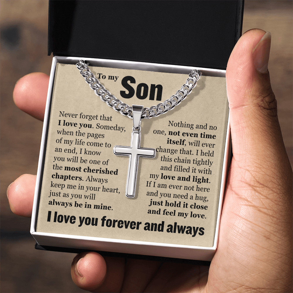 Cross Cuban Link Chain - To My Son "Always Keep Me In Your Heart"