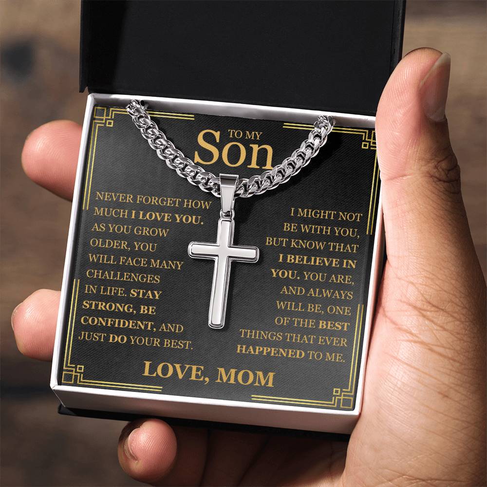 To My Son - Artisan Cross with Cuban Link Chain