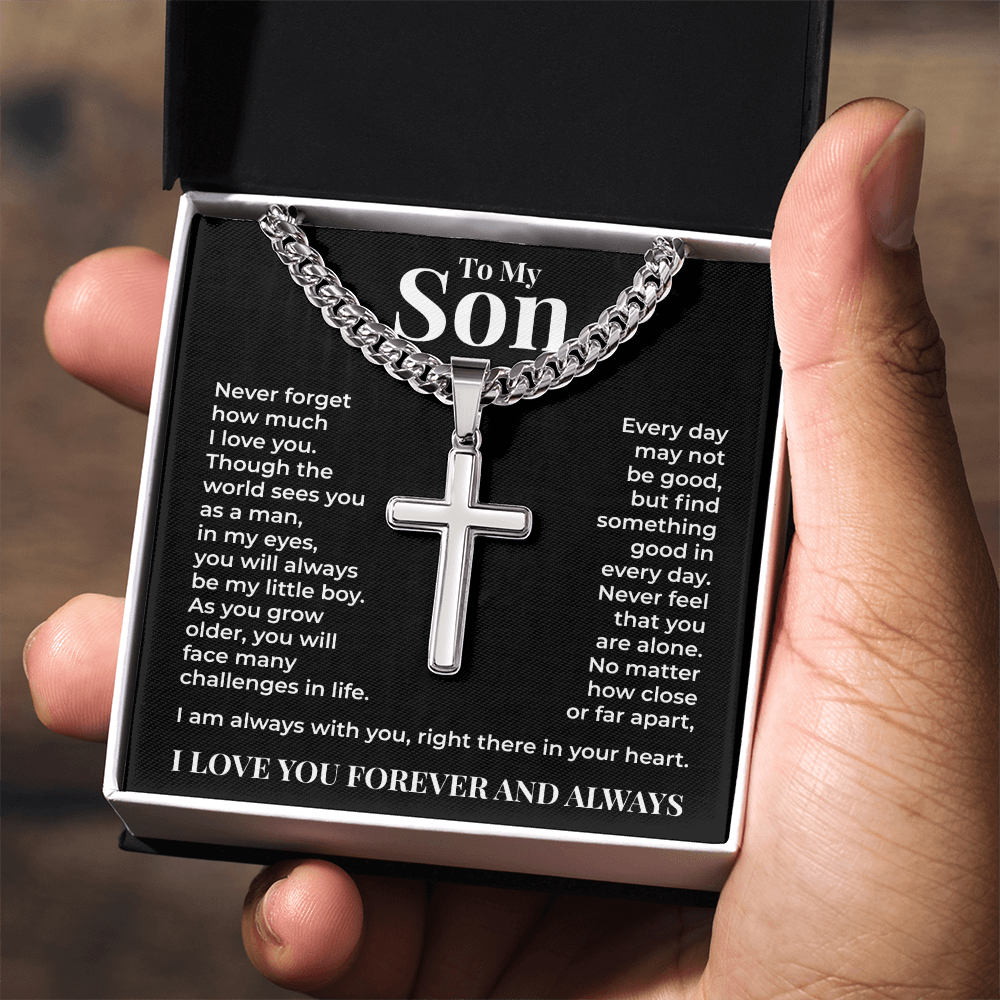 Cuban Chain with Cross Necklace  - To My Son "I'm Always With You"