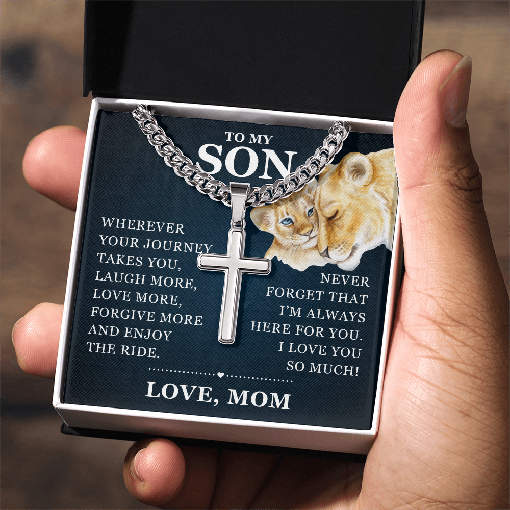 Artisan Cross with Cuban Link Chain - To My Son "I Love You So Much"