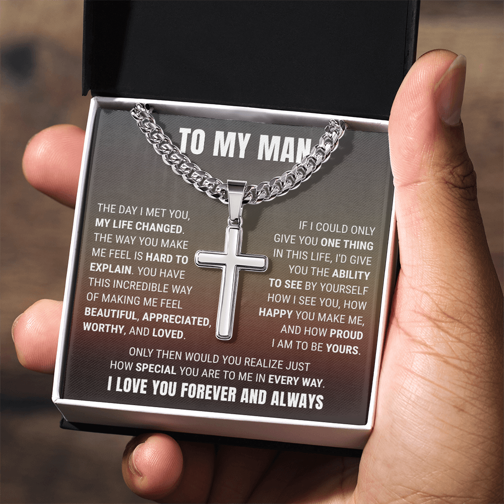 Cross Cuban Link Chain - To My Husband "How Happy You Make Me"