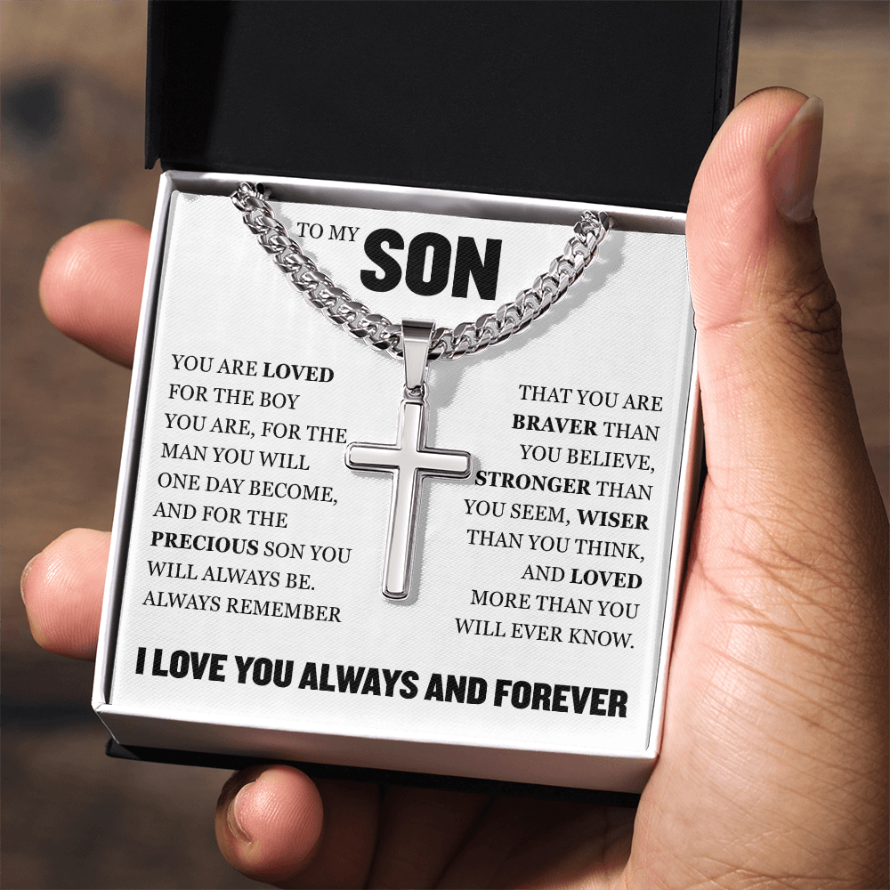Cross Cuban Link Chain - To My Son "You Are Loved"