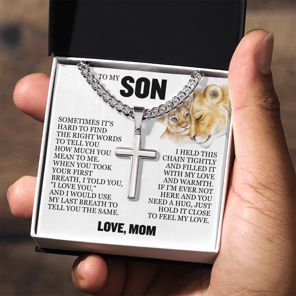 Cross Cuban Link Chain - To My Son "I Love You"
